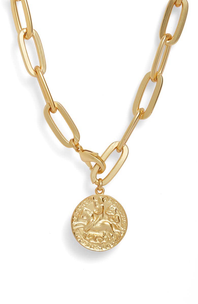 Long necklace with knight coin pendant