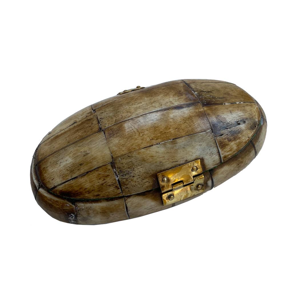 5-1/2" Antiqued Vintage Oval Bone Box