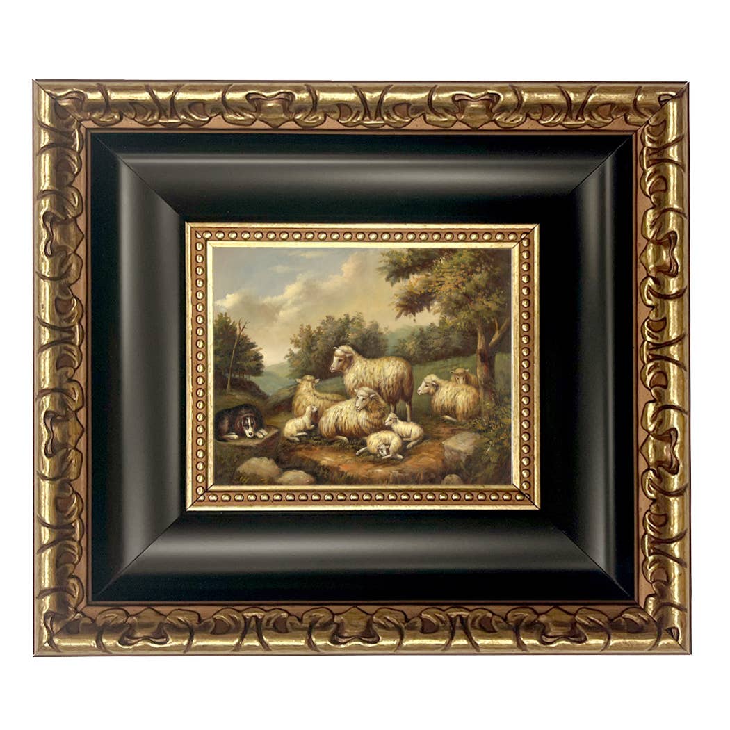 Sheep in Landscape Framed Painting Print on Canvas