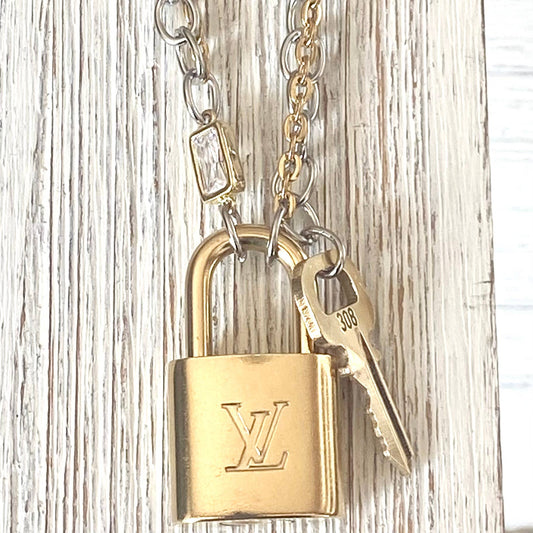 Louis Vuitton  lock necklace repurposed upcycled LV