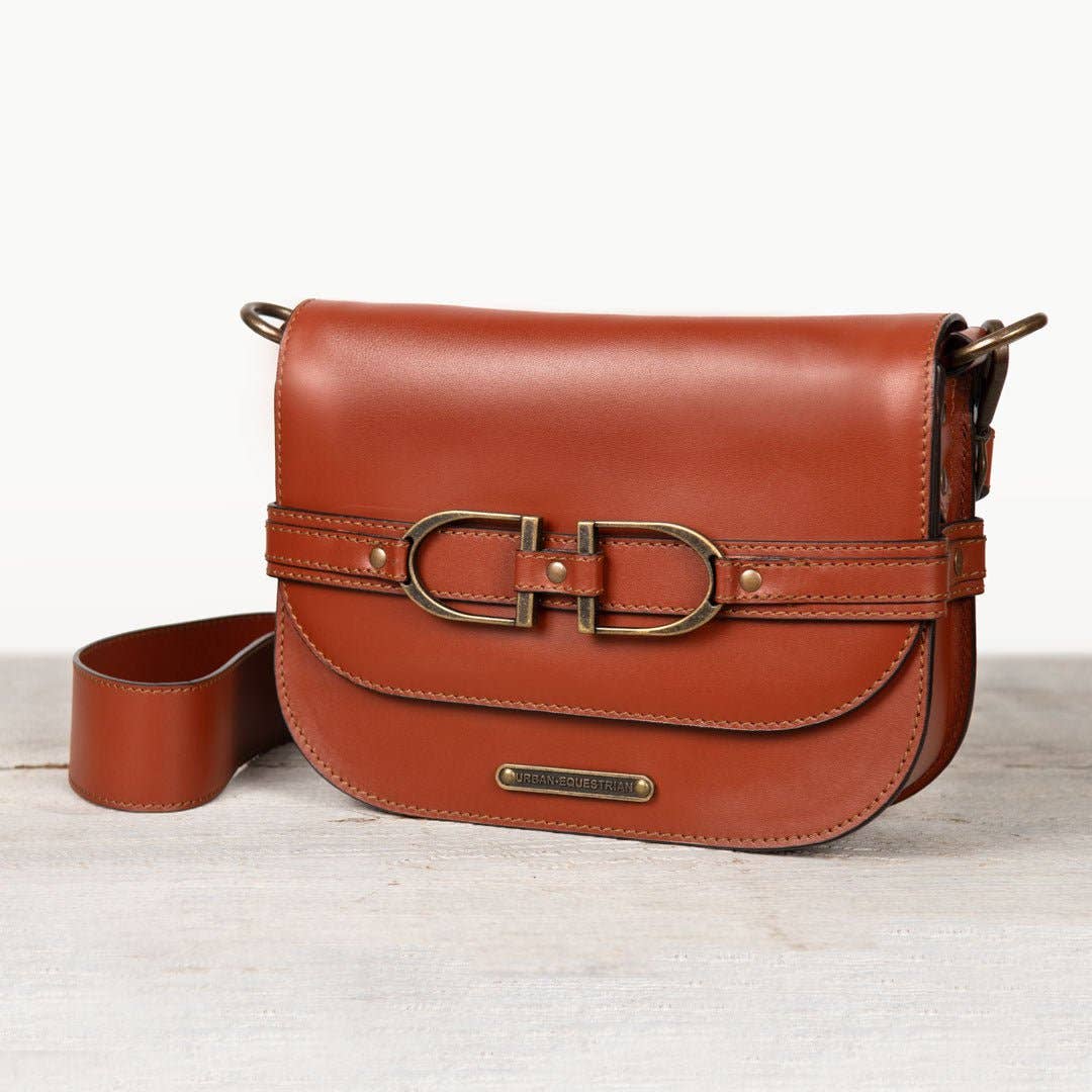 Delaney - Equestrian Stirrup Crossbody Luxury Leather Handbag in Cognac