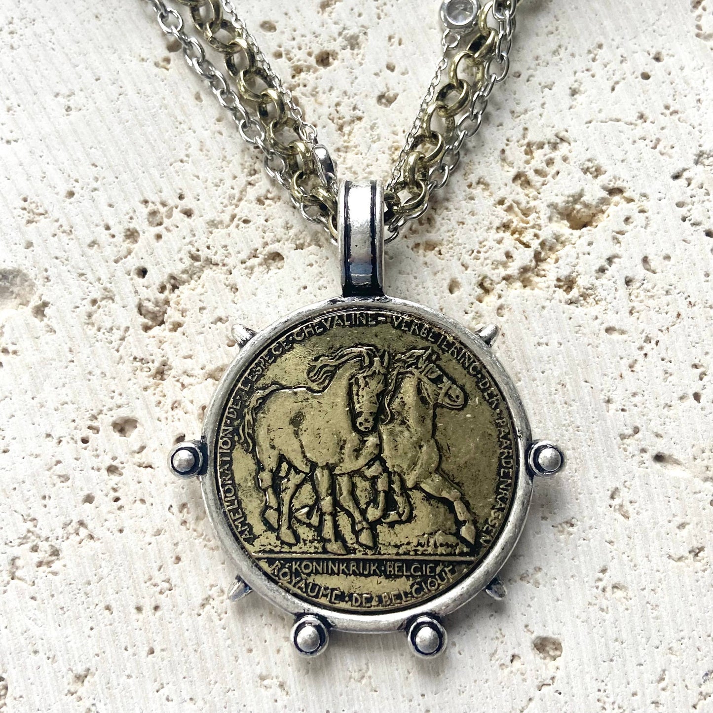 Horse coin necklace rustic jewelry western derby Belgium 