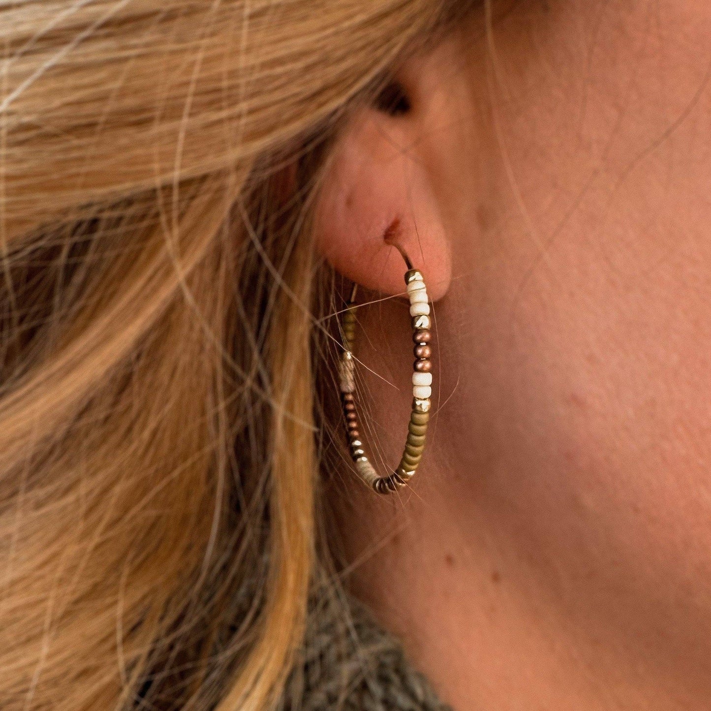 Holiday Beaded Hoop Earring |14k Gold Fill & Sterling Silver