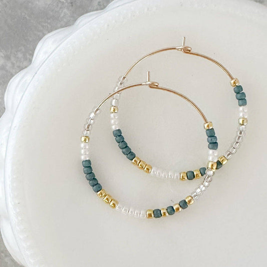 Holiday Beaded Hoop Earring |14k Gold Fill & Sterling Silver