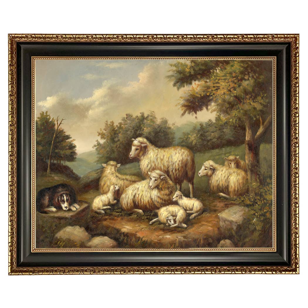 Sheep in Landscape Framed Painting Print on Canvas