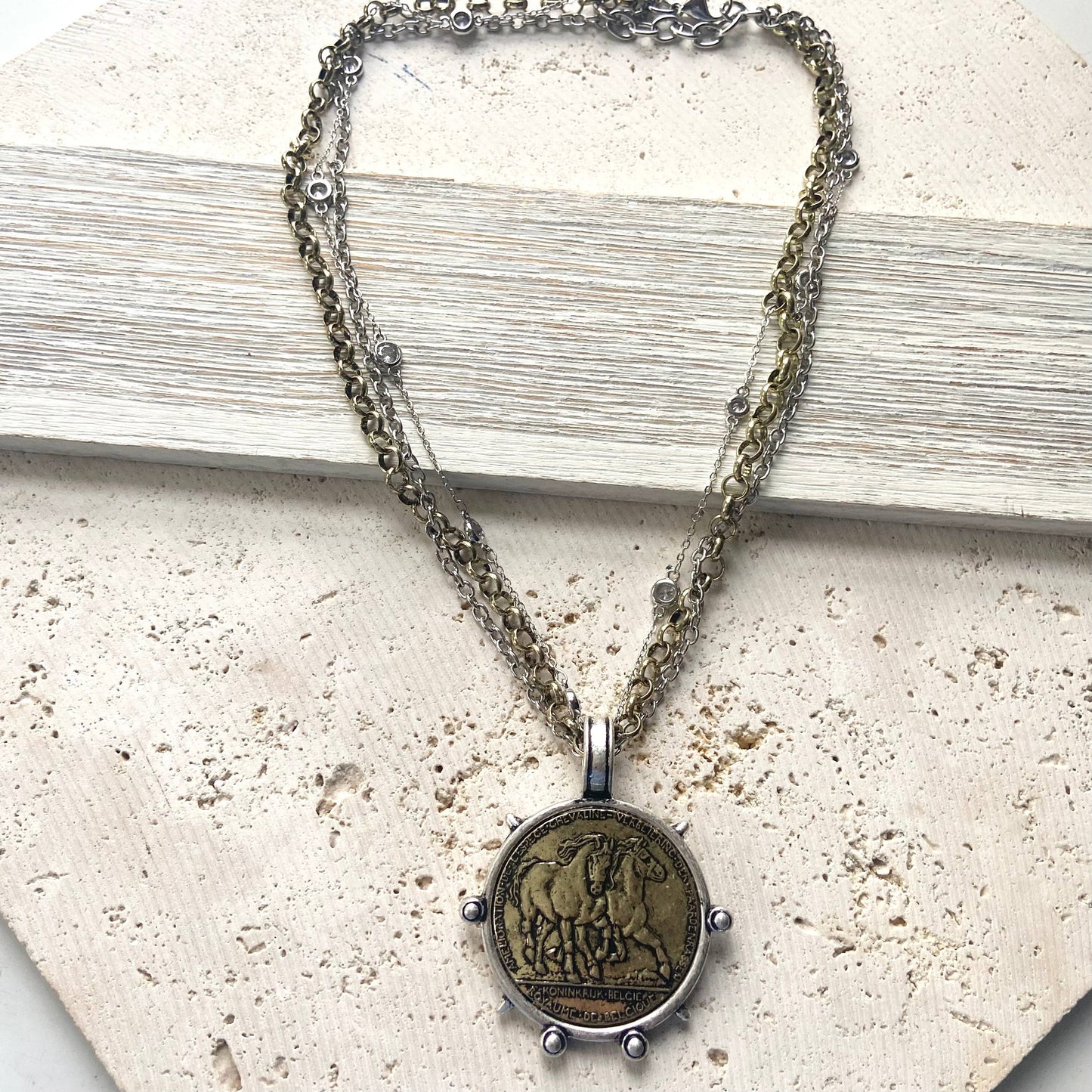 Horse coin necklace rustic jewelry western derby Belgium 