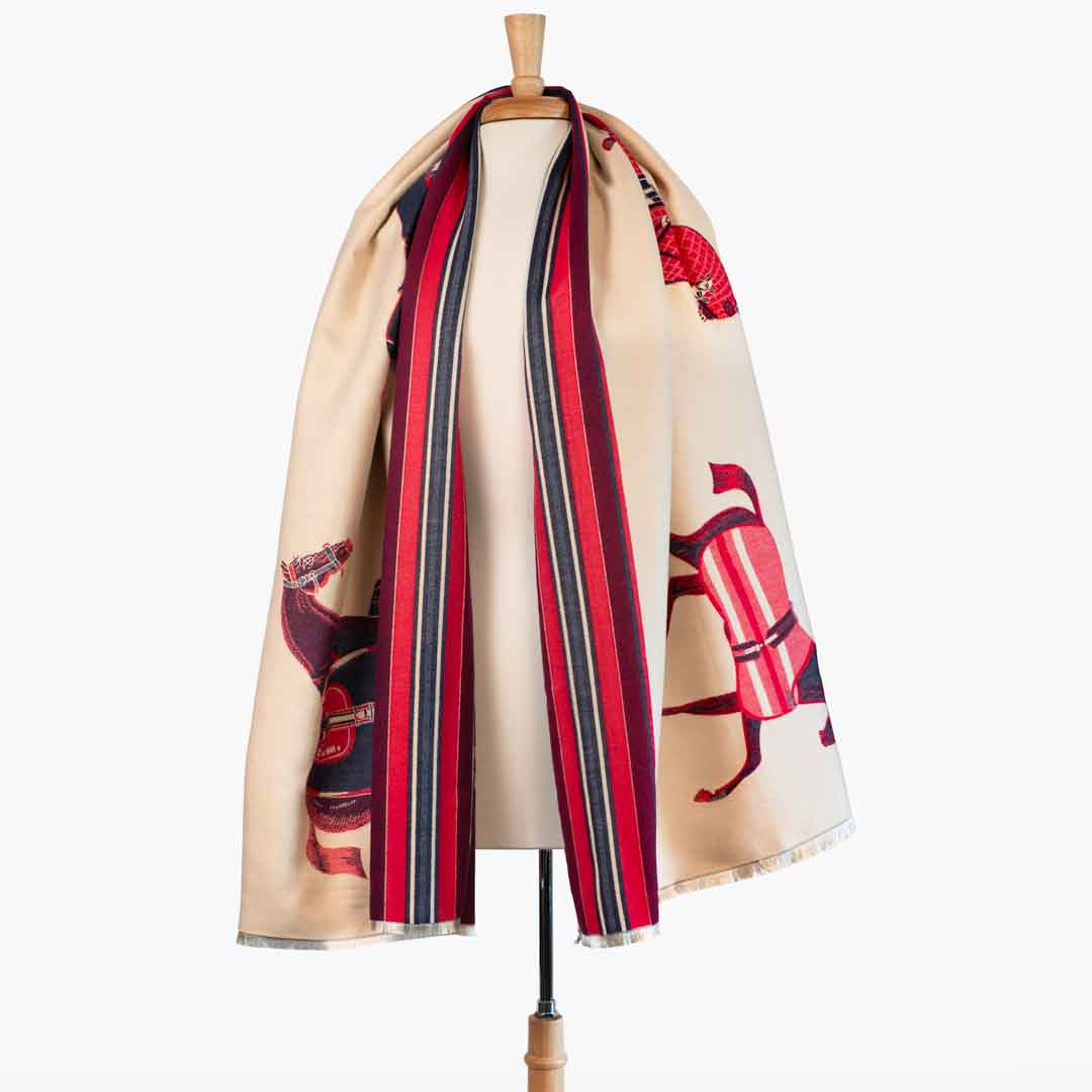 Equus -  Crimson Equestrian Motif Luxe Shawl