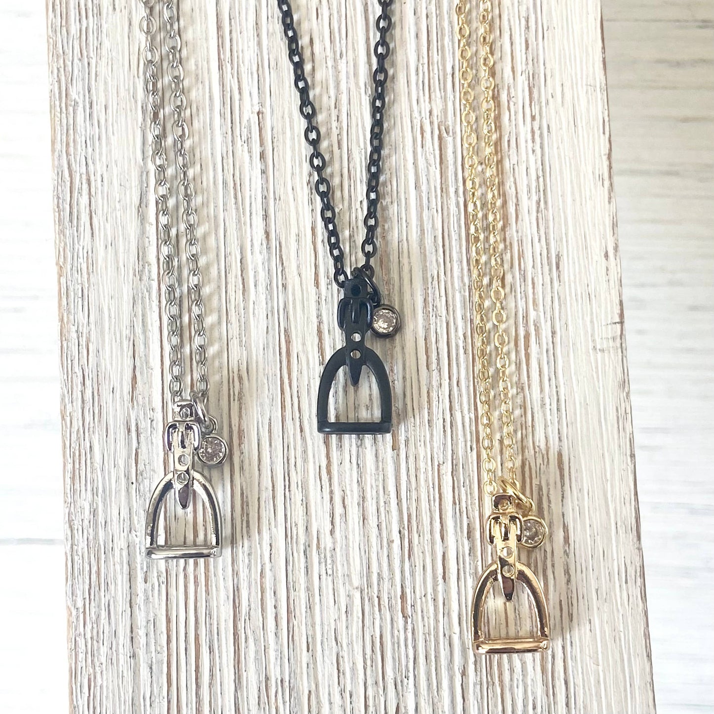 Horse jewelry stirrup necklace, equestrian, derby