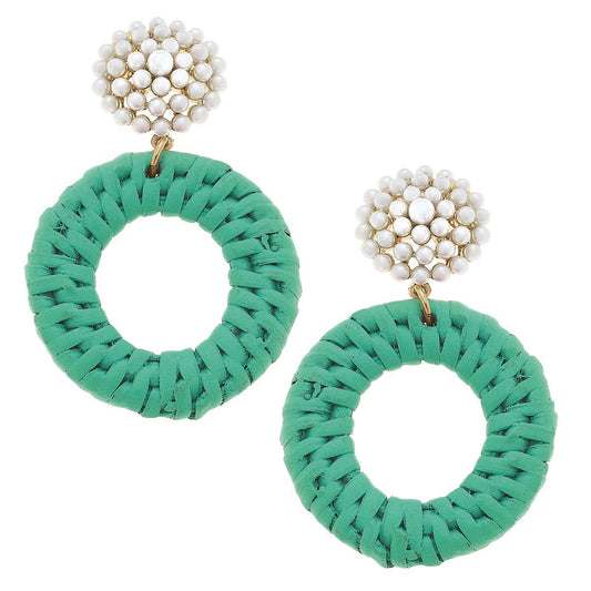Elena Circle Wicker Pearl Drop Earrings