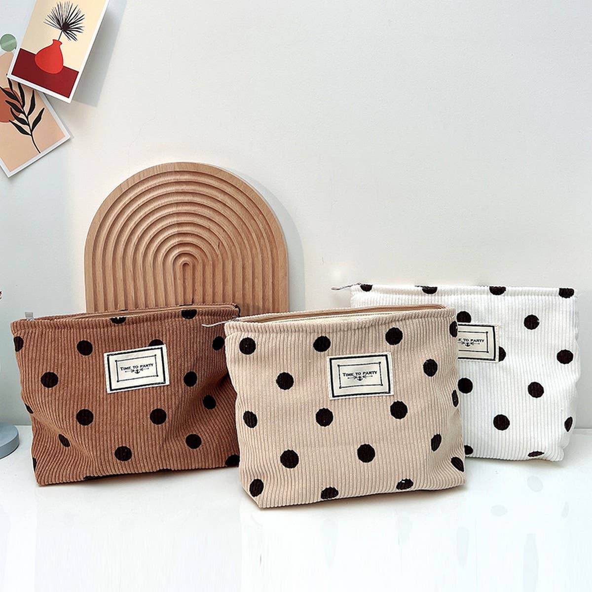 CORDUROY RETRO POLKA DOT MAKEUP BAG STORAGE BAG_CWAB1220