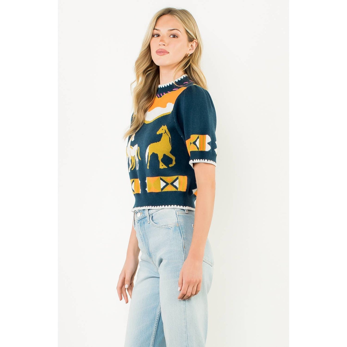 Short Sleeve Horse Detail Top