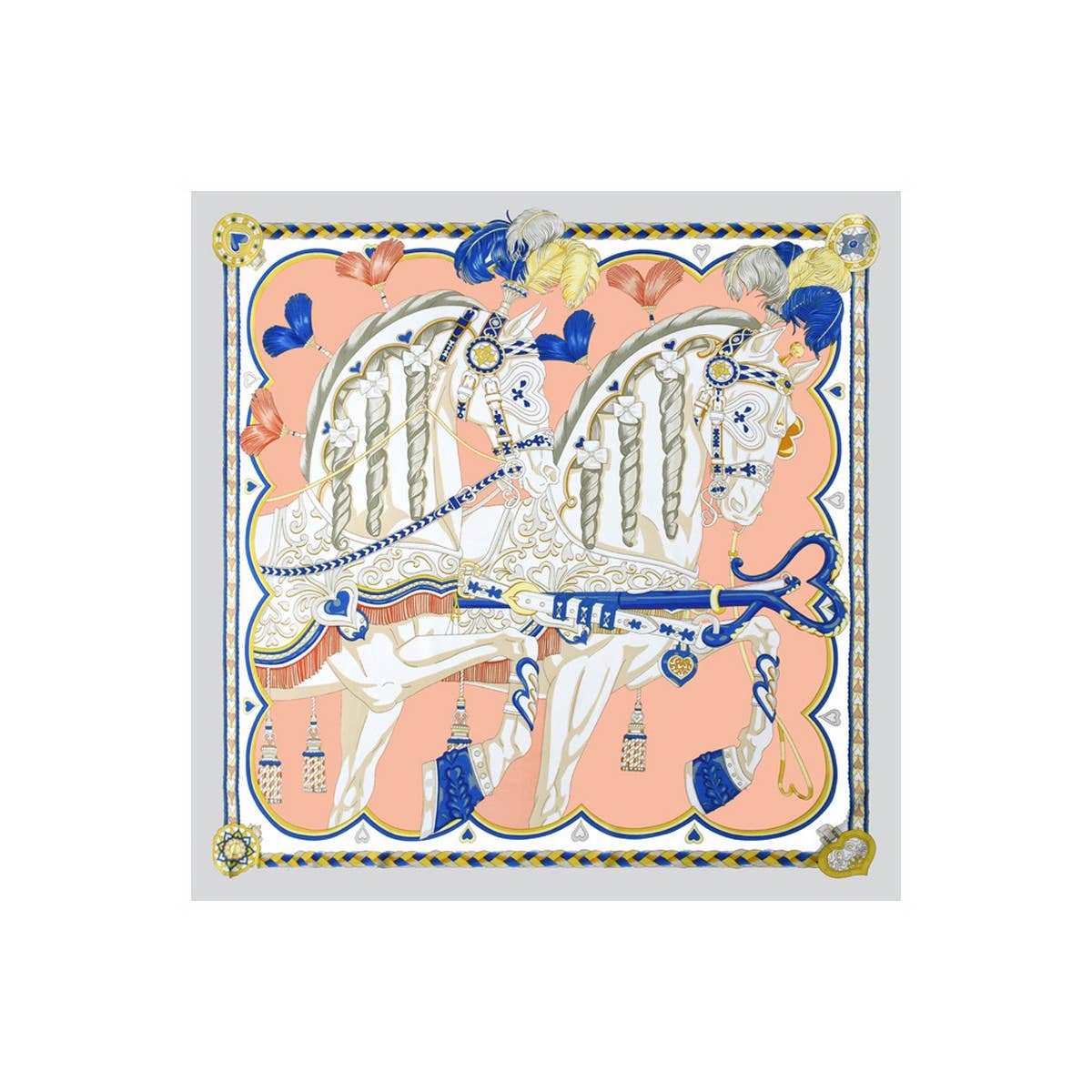 70cm Vintage Horse Print Satin Square Scarf_CWASC1151