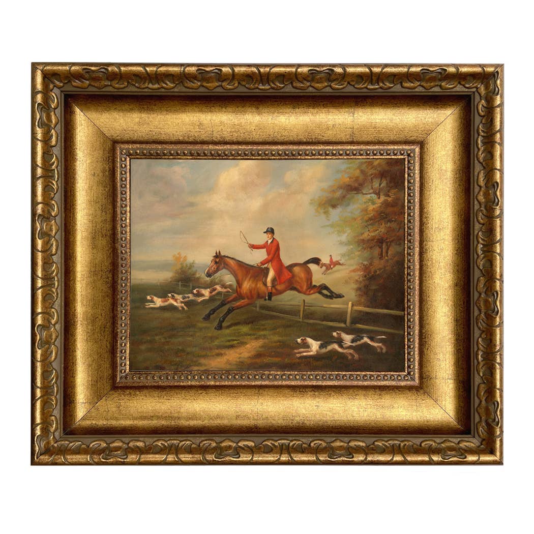 Fox Hunting Scene Vintage Painting Print on Canvas