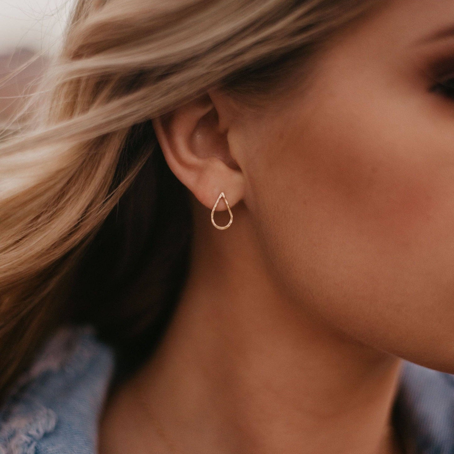 Hammered Teardrop Stud Earrings - Minimalist, Hypoallergenic