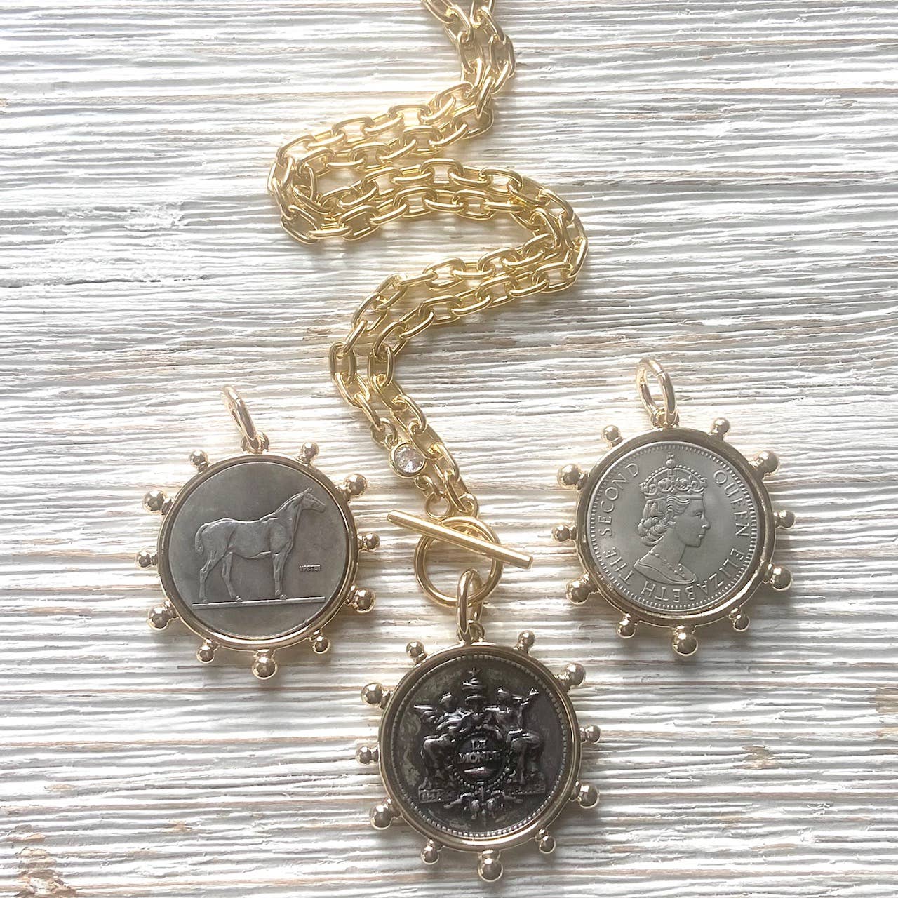 Coin necklace french medallion jewelry  boutique salon