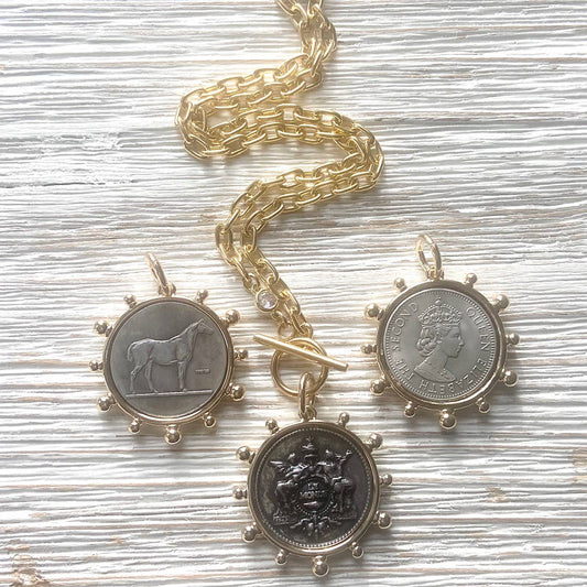 Coin necklace french medallion jewelry  boutique salon