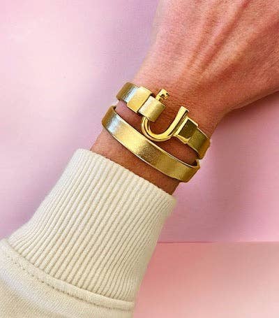 Horseshoe Metallic Leather Bracelet Wrap - 2 color choices