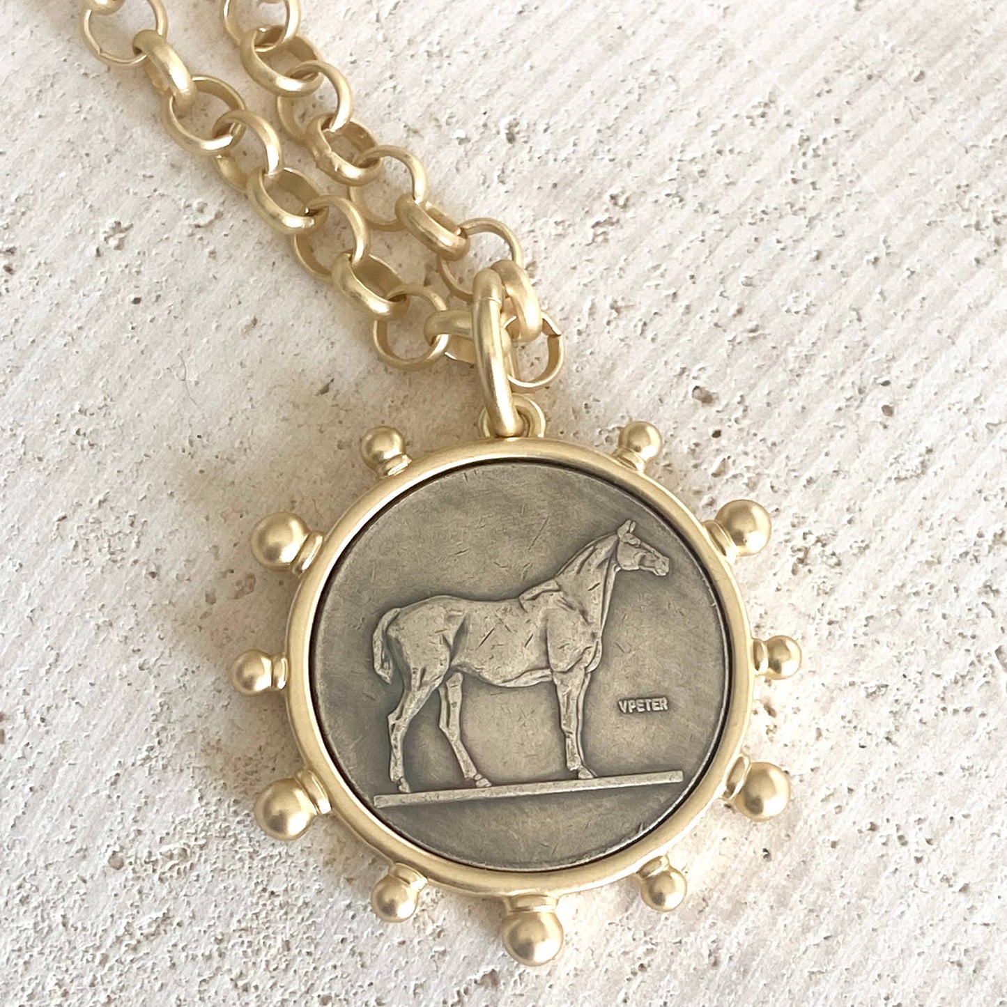 Matte gold horse coin jewelry 
