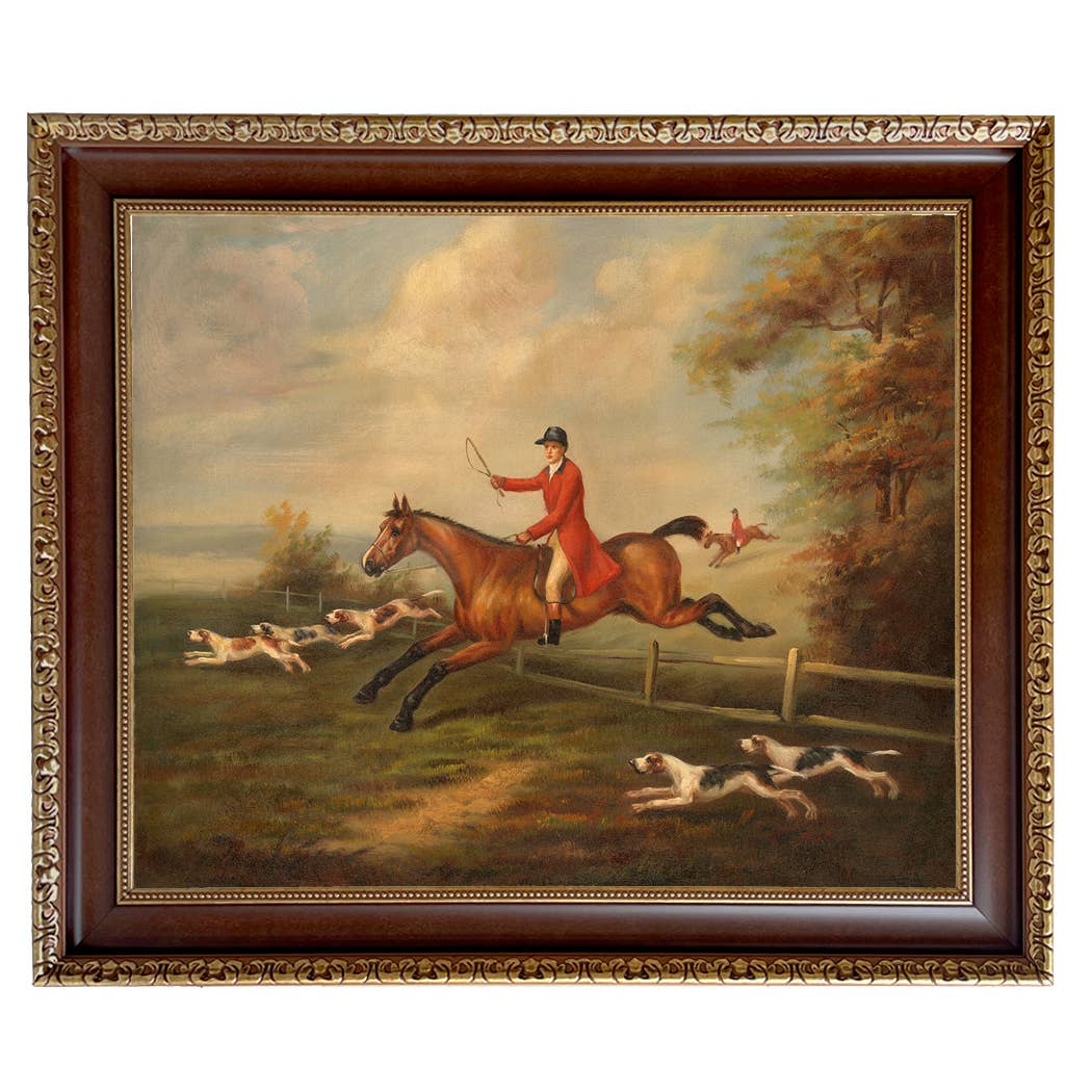 Fox Hunting Scene Vintage Painting Print on Canvas