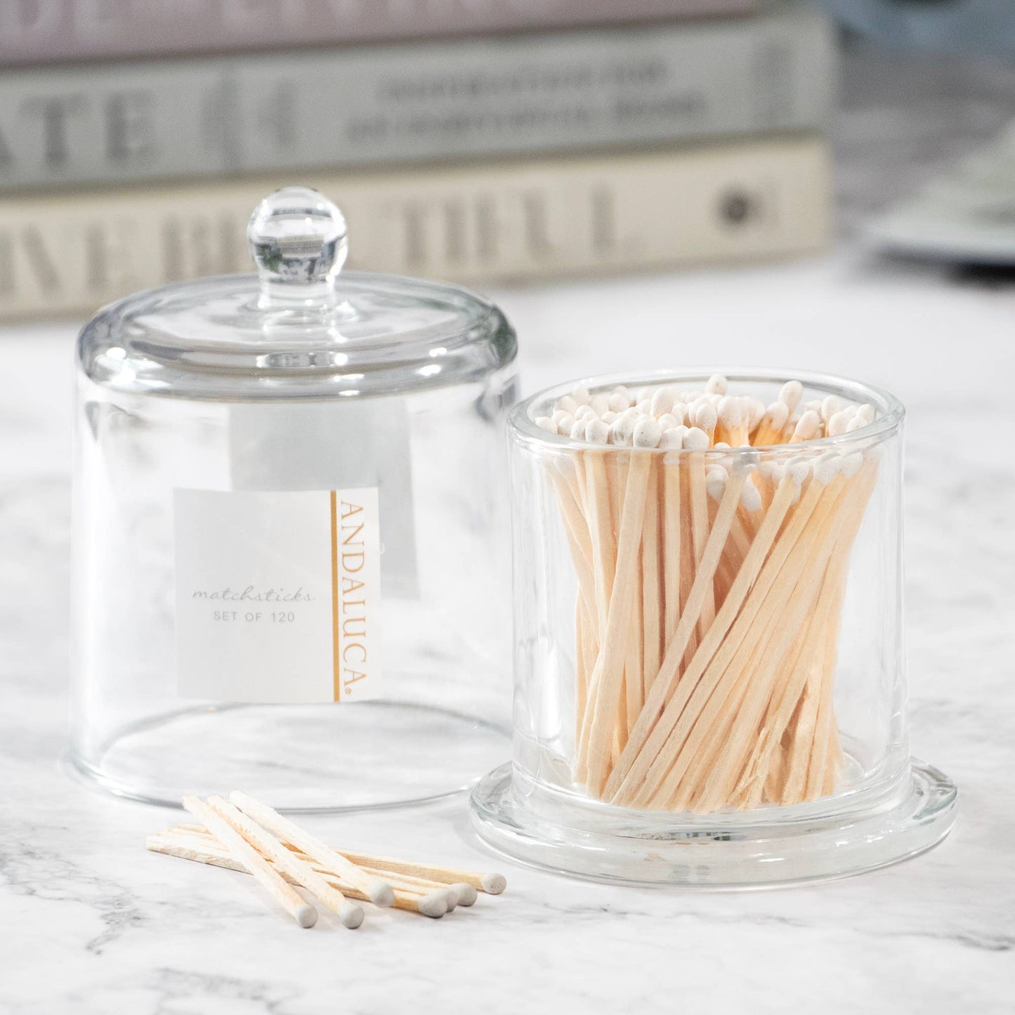 Glass Jar with Lid & 120 Wooden White Matches