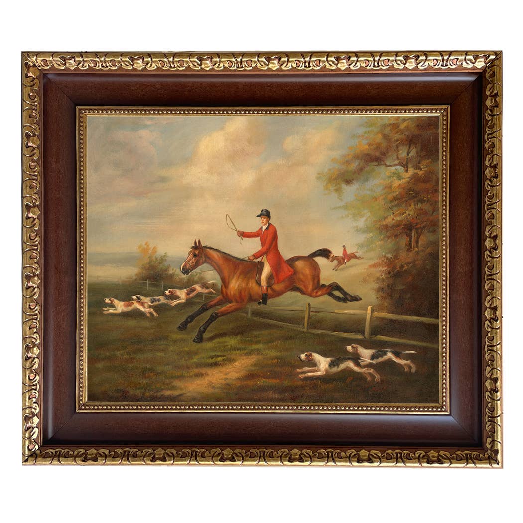 Fox Hunting Scene Vintage Painting Print on Canvas
