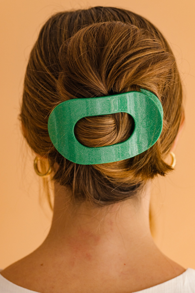 Round Flat Hair Clip | Large | Shamrock Shimmer