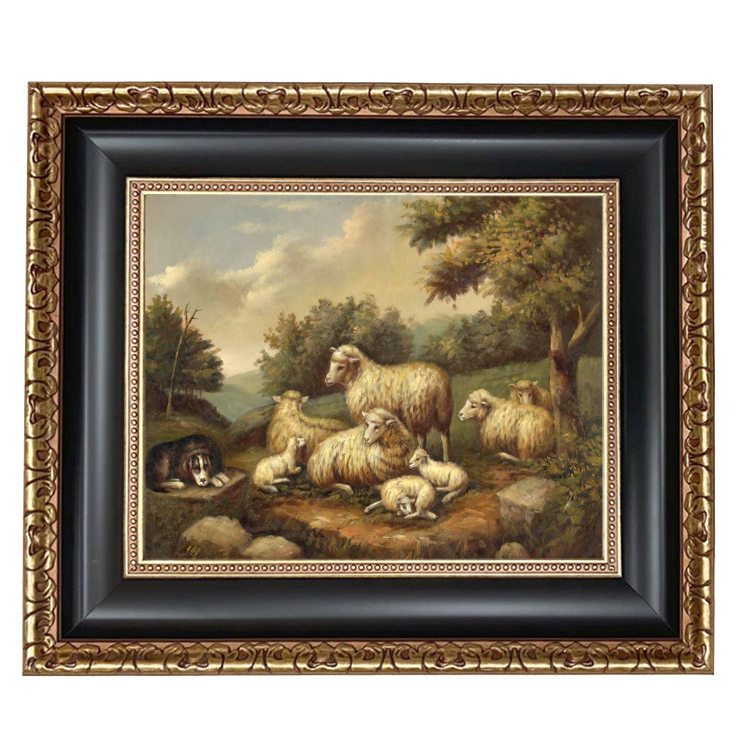 Sheep in Landscape Framed Painting Print on Canvas