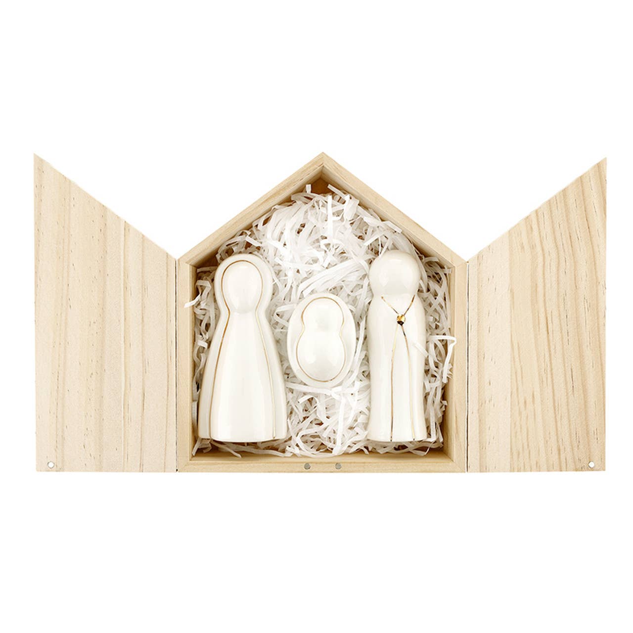 Ceramic Figurines Pine Wood Box - Holy Family - Large