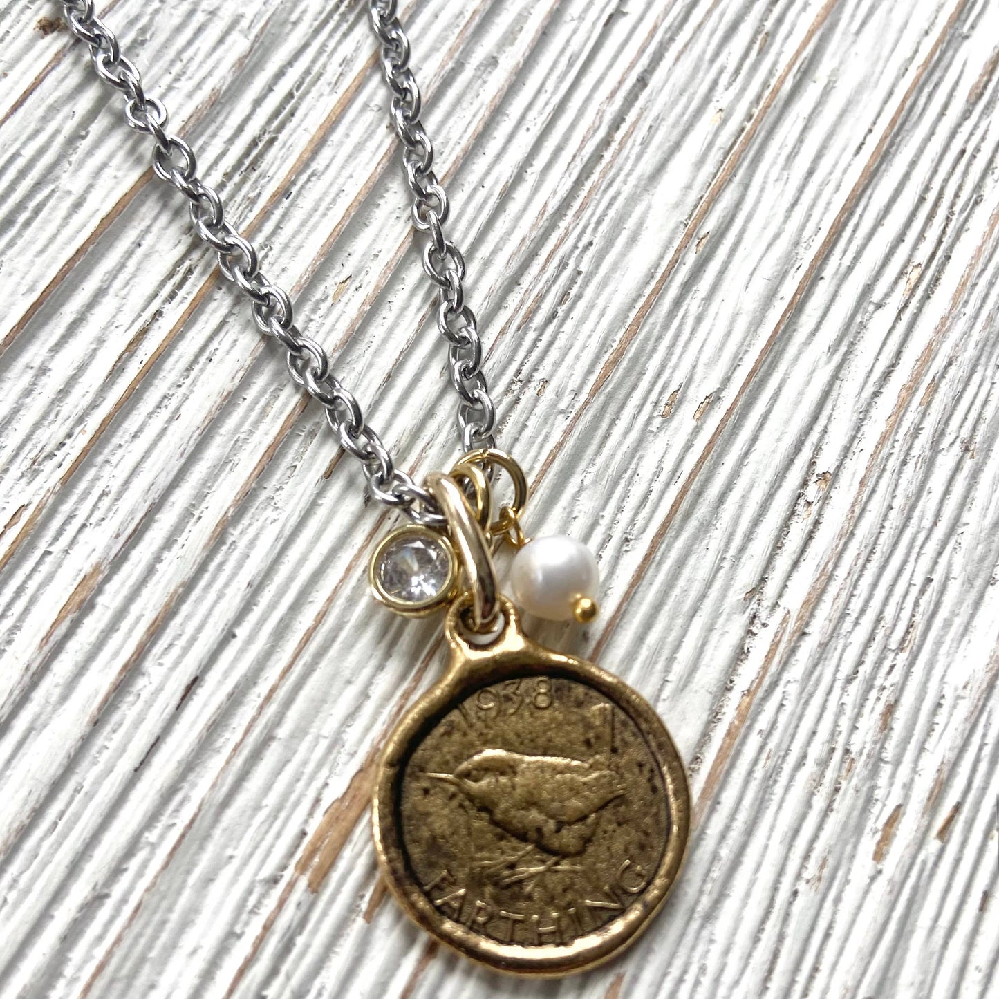 Farthing coin necklace England English royal jewelry vintage
