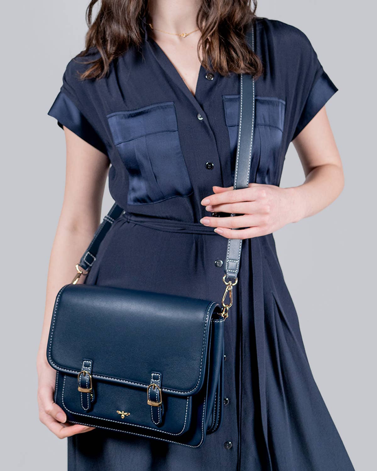 Running Bunny Ditsy Navy Satchel