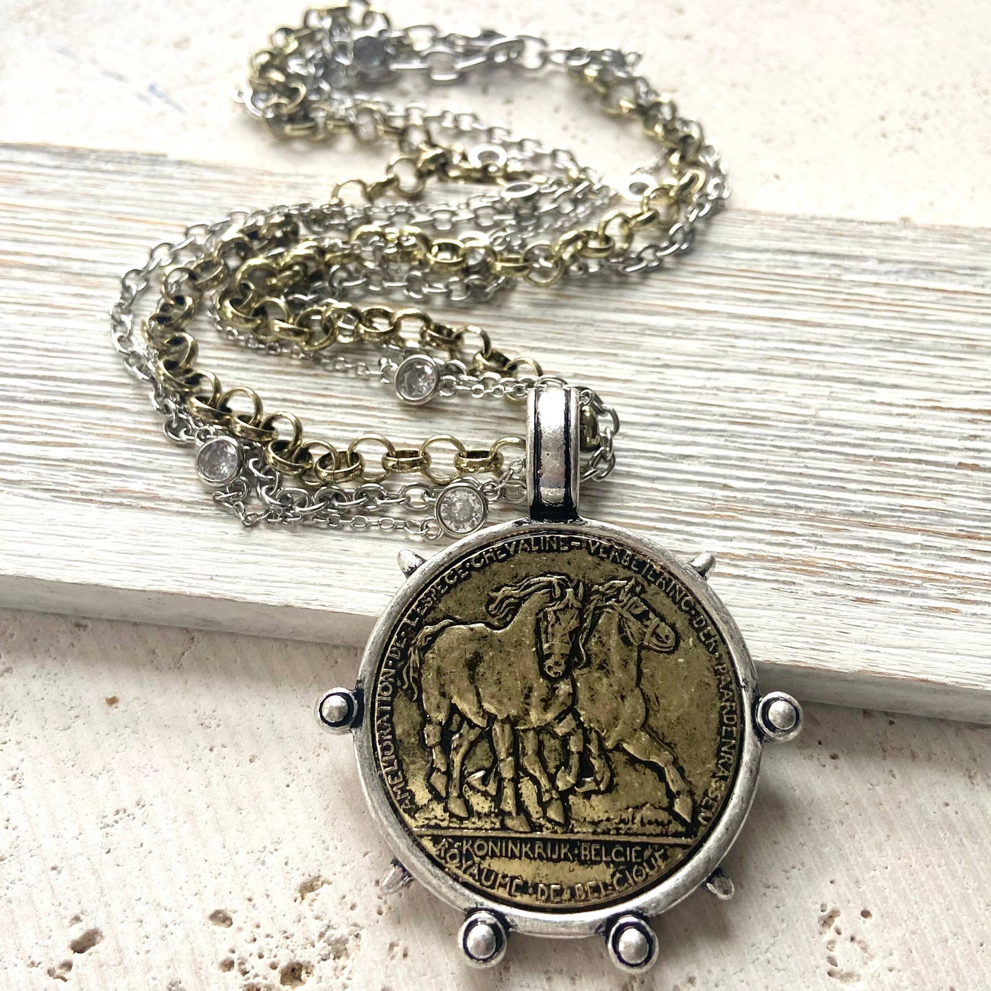 Horse coin necklace rustic jewelry western derby Belgium 