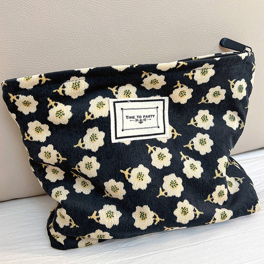 CORDUROY RETRO FLORAL LARGE CAPACITY MAKEUP BAG_CWAB1221