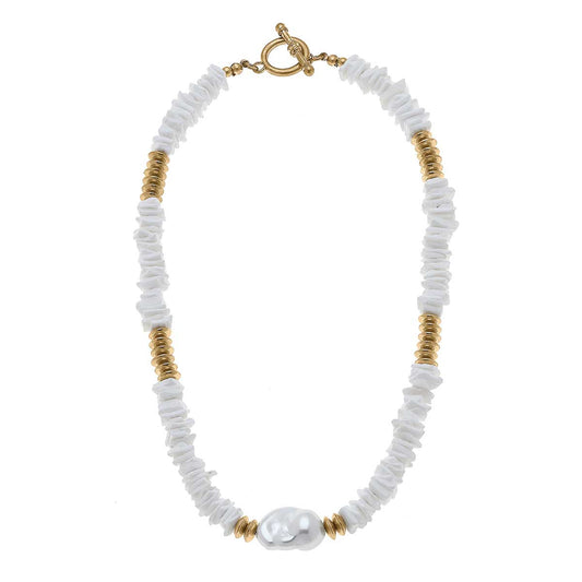 Suri Beaded Shell & Pearl T-Bar Necklace in Ivory