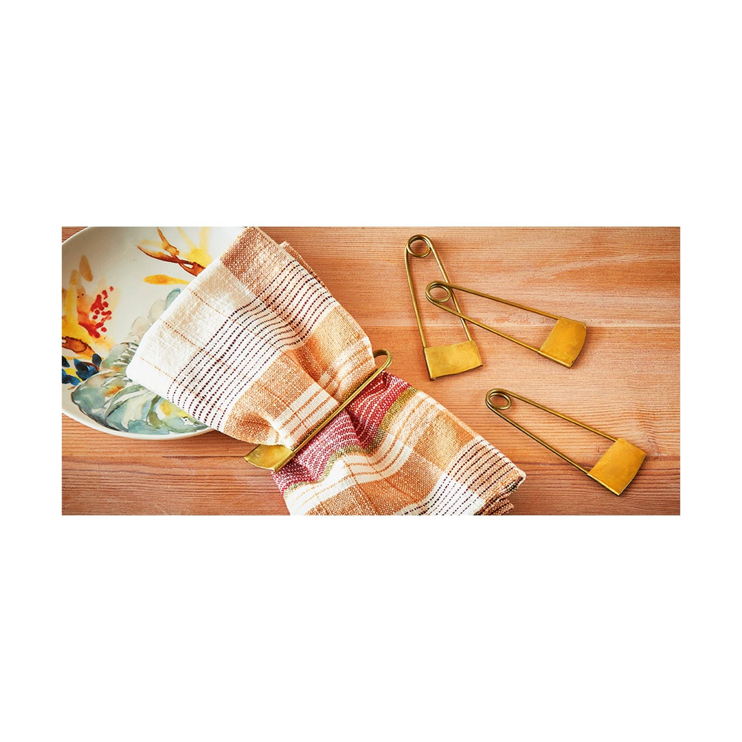 SALE Safety Pin Napkin Ring Set of 4 - Antique Gold