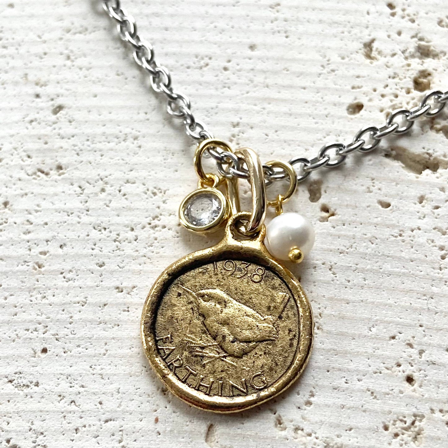 Farthing coin necklace England English royal jewelry vintage