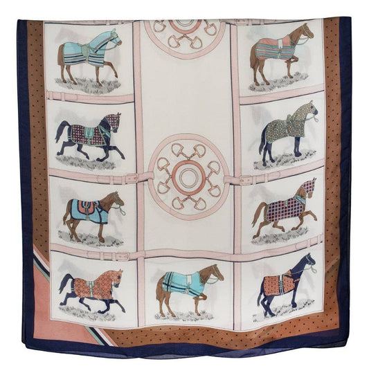 AWST Int'l. 100 % Silk Scarf- Horses in Blankets