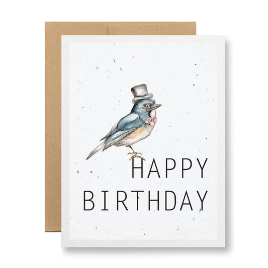 Plantable Greeting Card - Happy birthday {top hat bird}