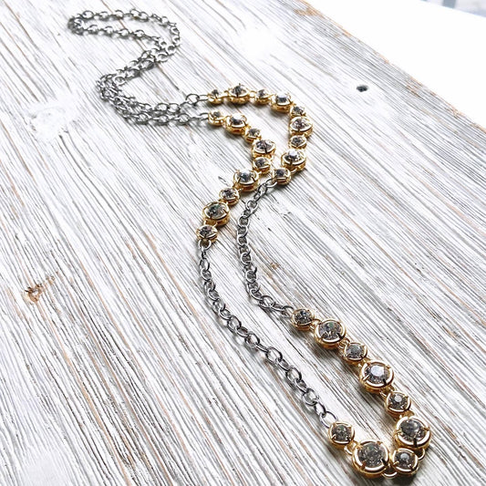 Long crystal necklace mixed metals boutique jewelry salon