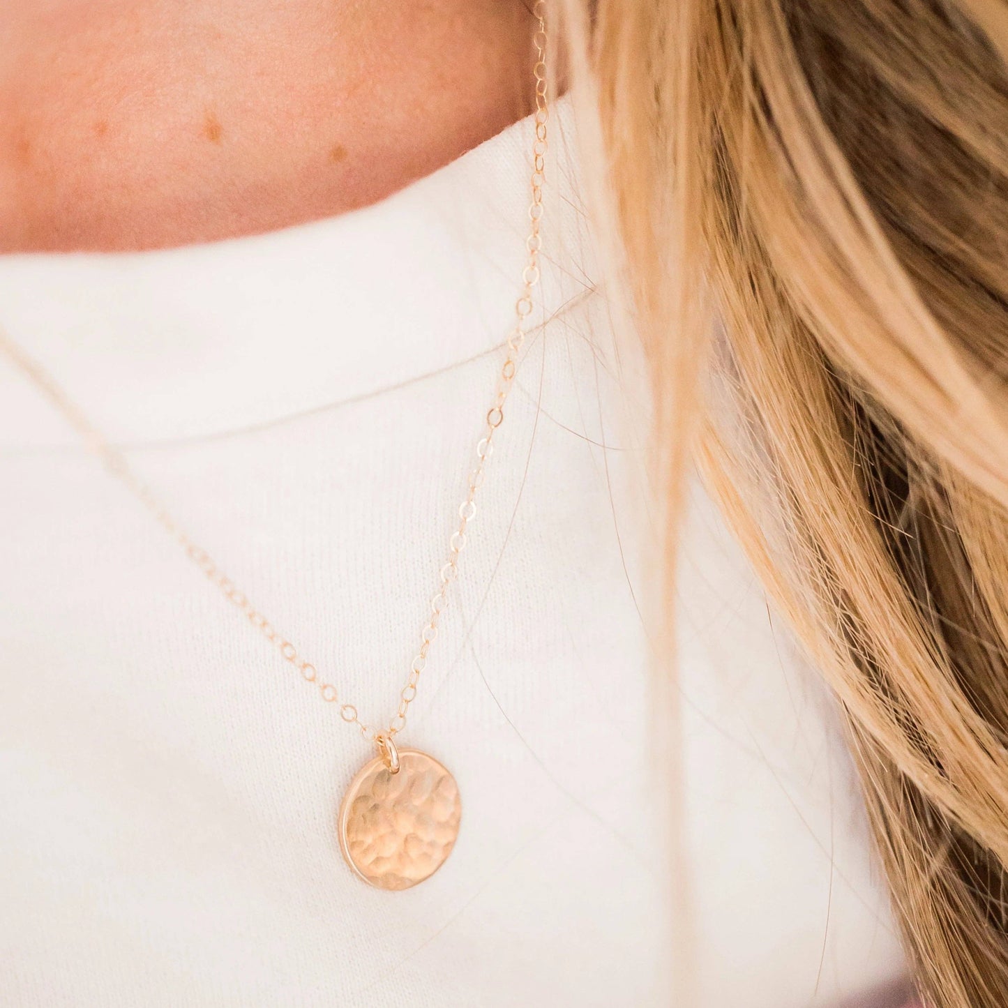 Hammered Disc Necklace - Minimalist, Layering Necklace